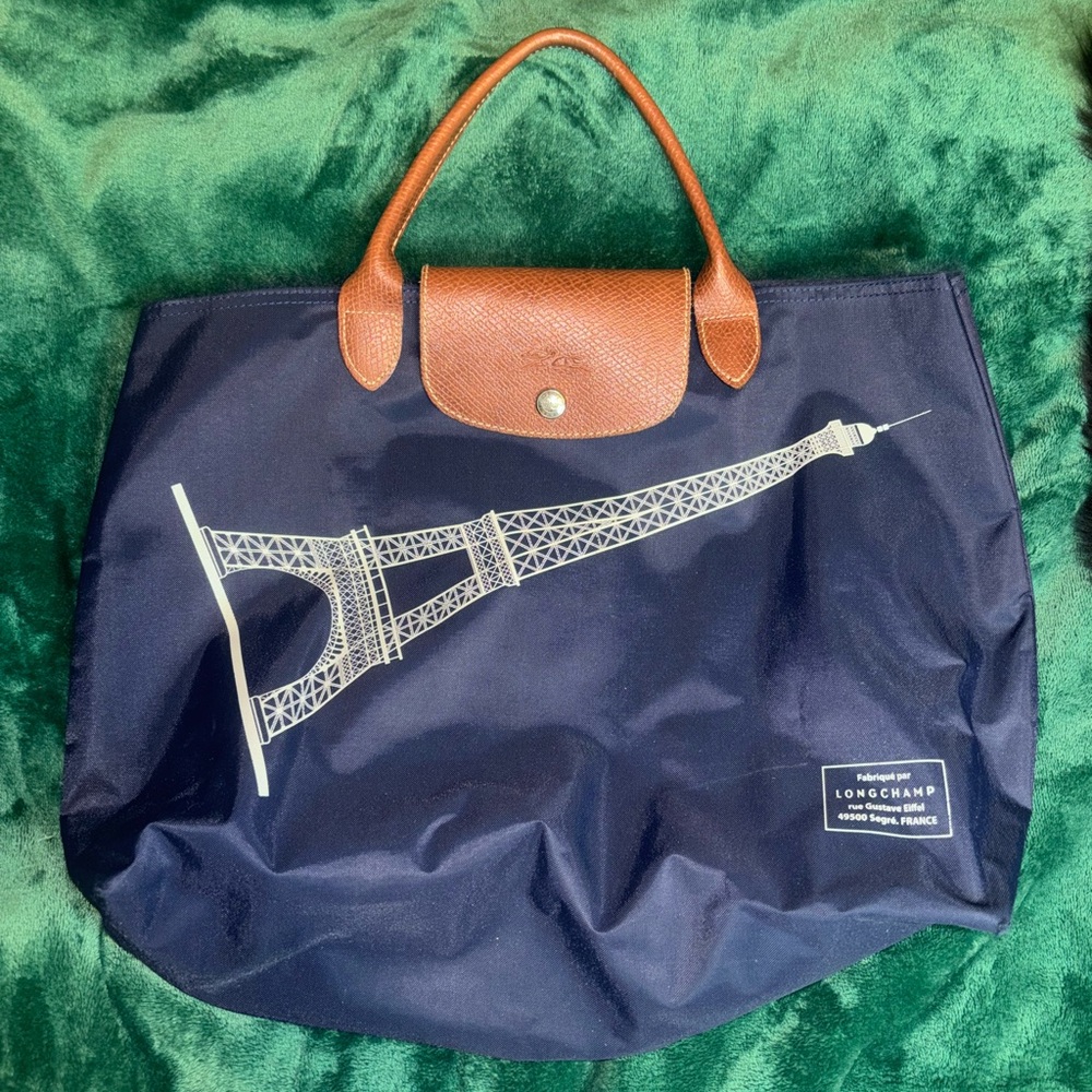 Longchamp M Le Pliage with Eiffel Tower Print